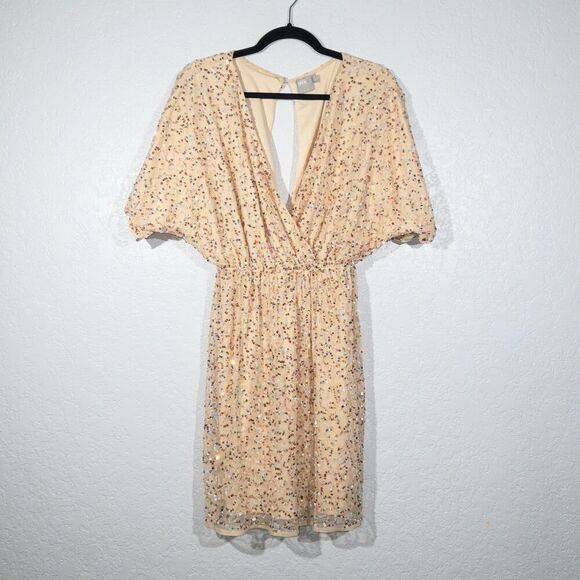 New ASOS Peach Iridescent Sequin Kimono Sleeve Mini Dress Size‎ 8 - Picture 1 of 6